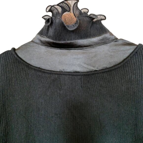 57 Collection Women's Ribbed Sweater With Ruffle and Silk Front Panel - Picture 3 of 10